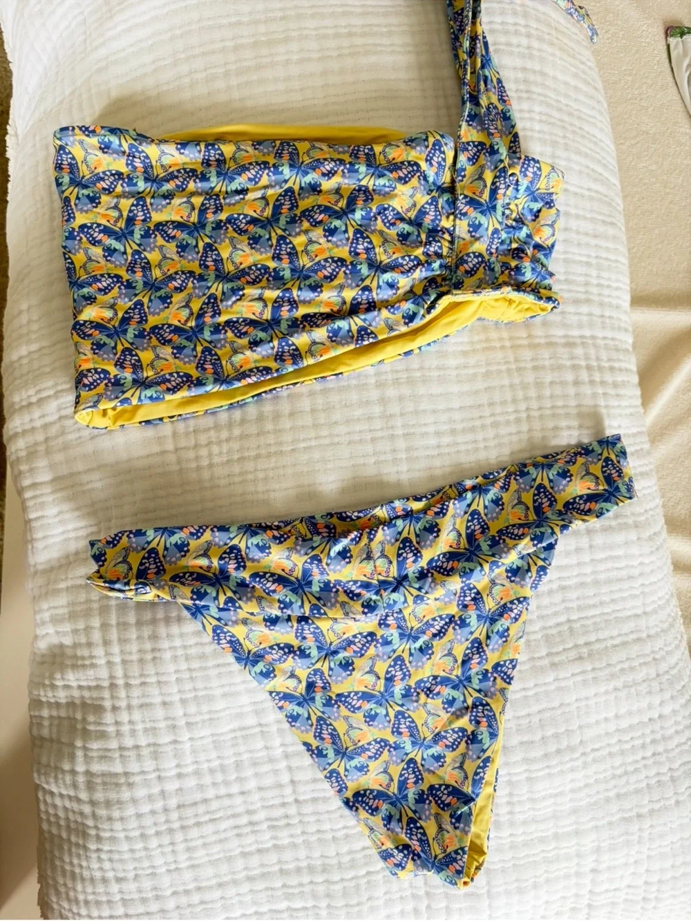 Frankie’s Bikinis Yellow & Blue Butterfly Print Bikini Set